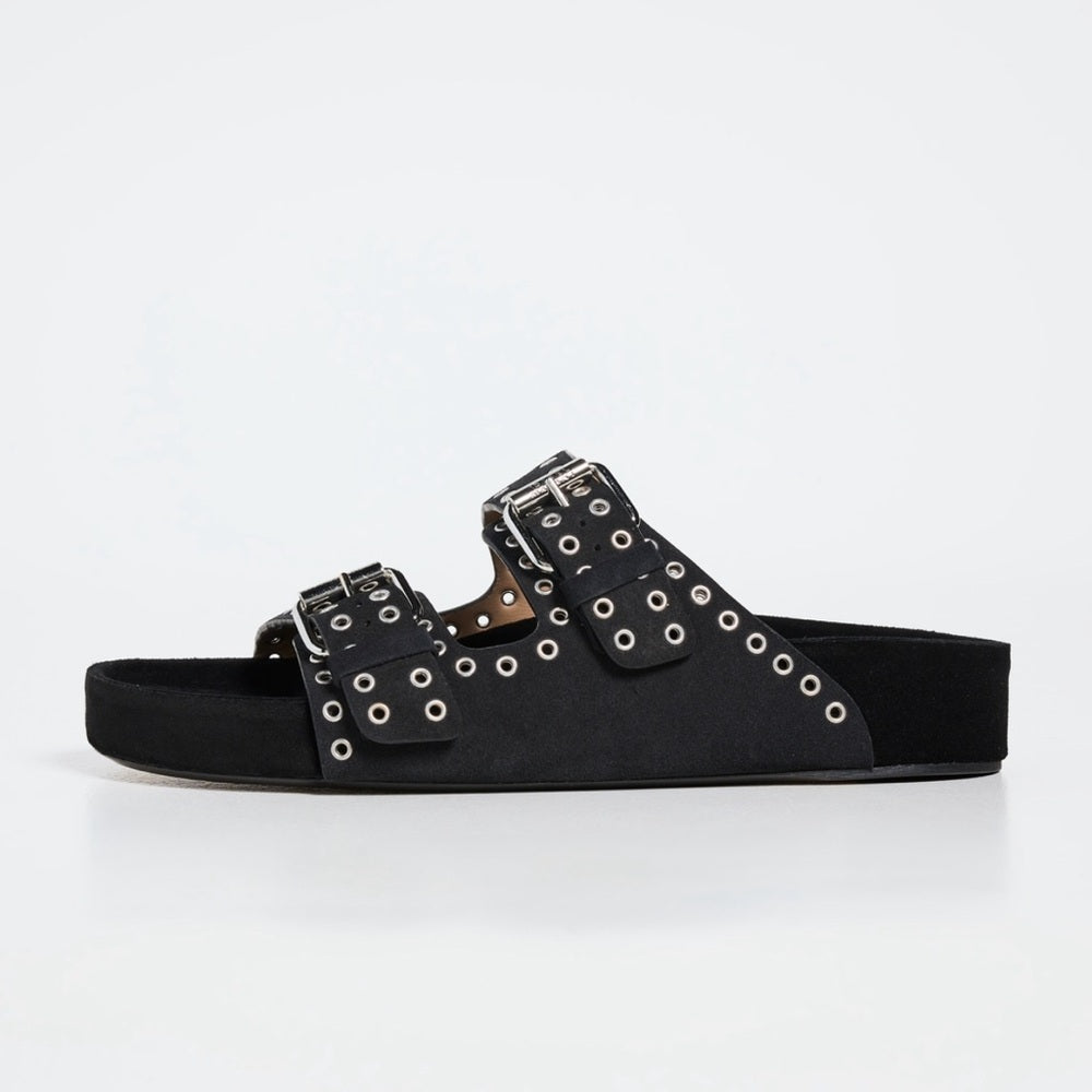 NWT Isabel Marant Lenny Black Calf Velvet Leather Sandals Size 37/7
