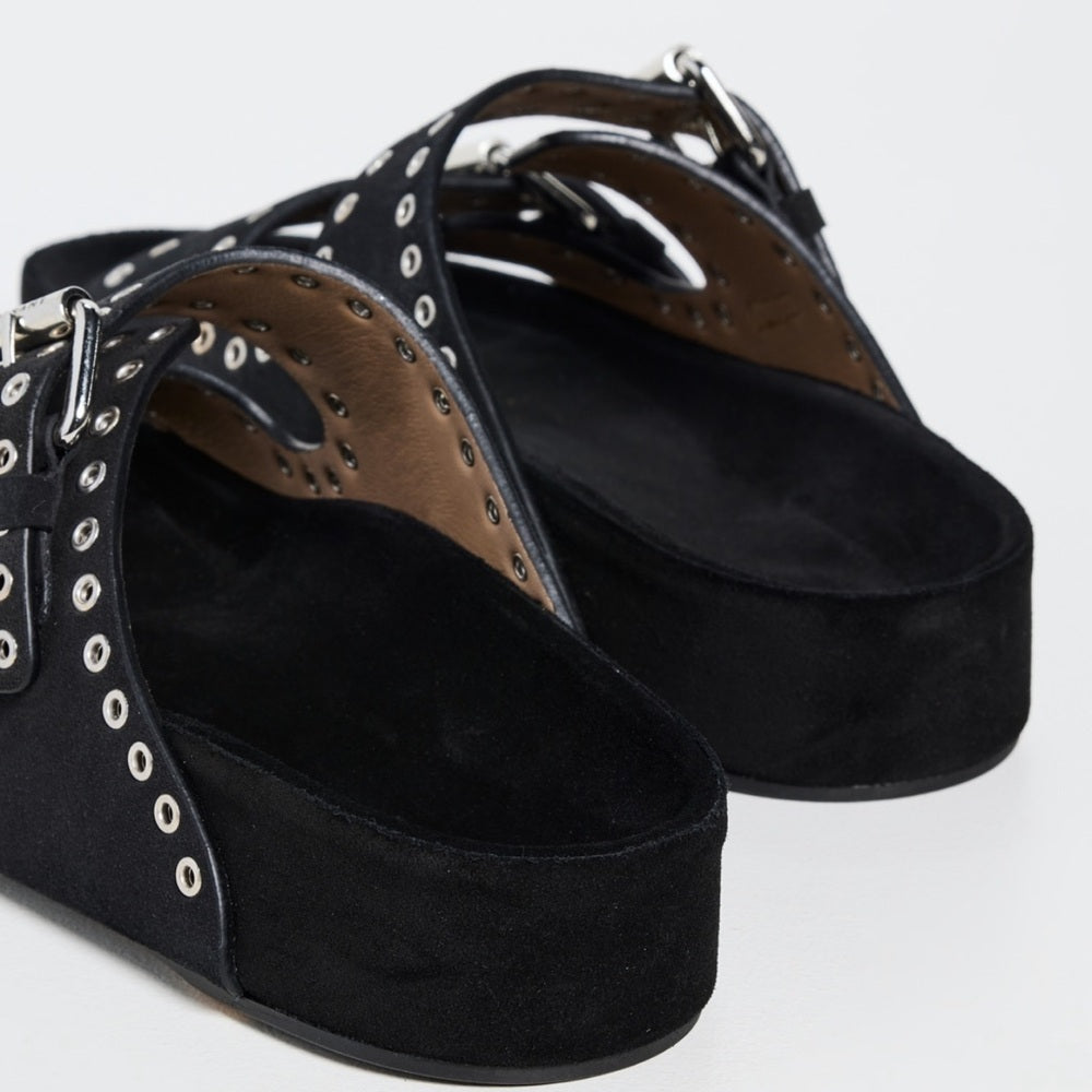 NWT Isabel Marant Lenny Black Calf Velvet Leather Sandals Size 37/7