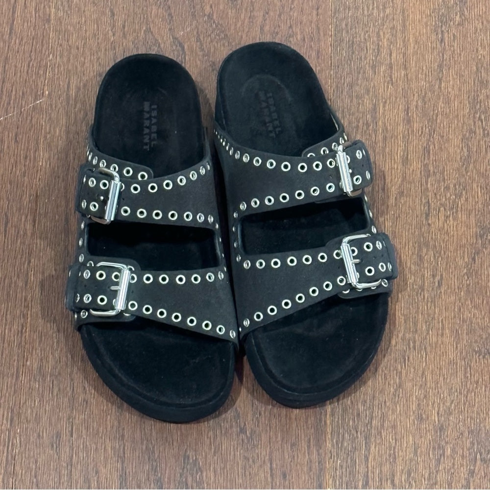 NWT Isabel Marant Lenny Black Calf Velvet Leather Sandals Size 37/7