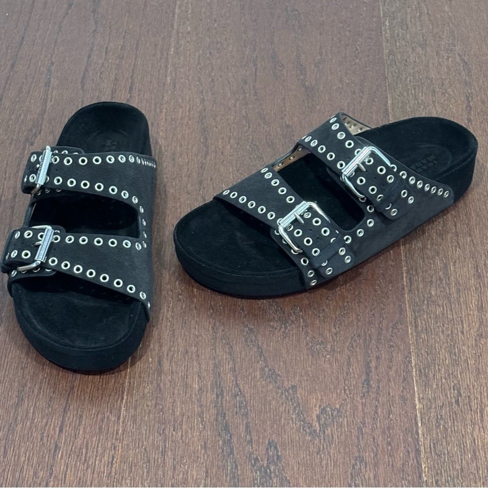 NWT Isabel Marant Lenny Black Calf Velvet Leather Sandals Size 37/7