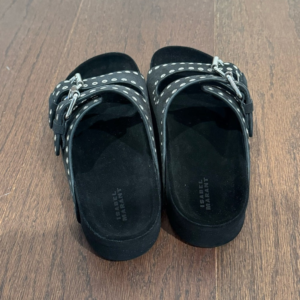 NWT Isabel Marant Lenny Black Calf Velvet Leather Sandals Size 37/7