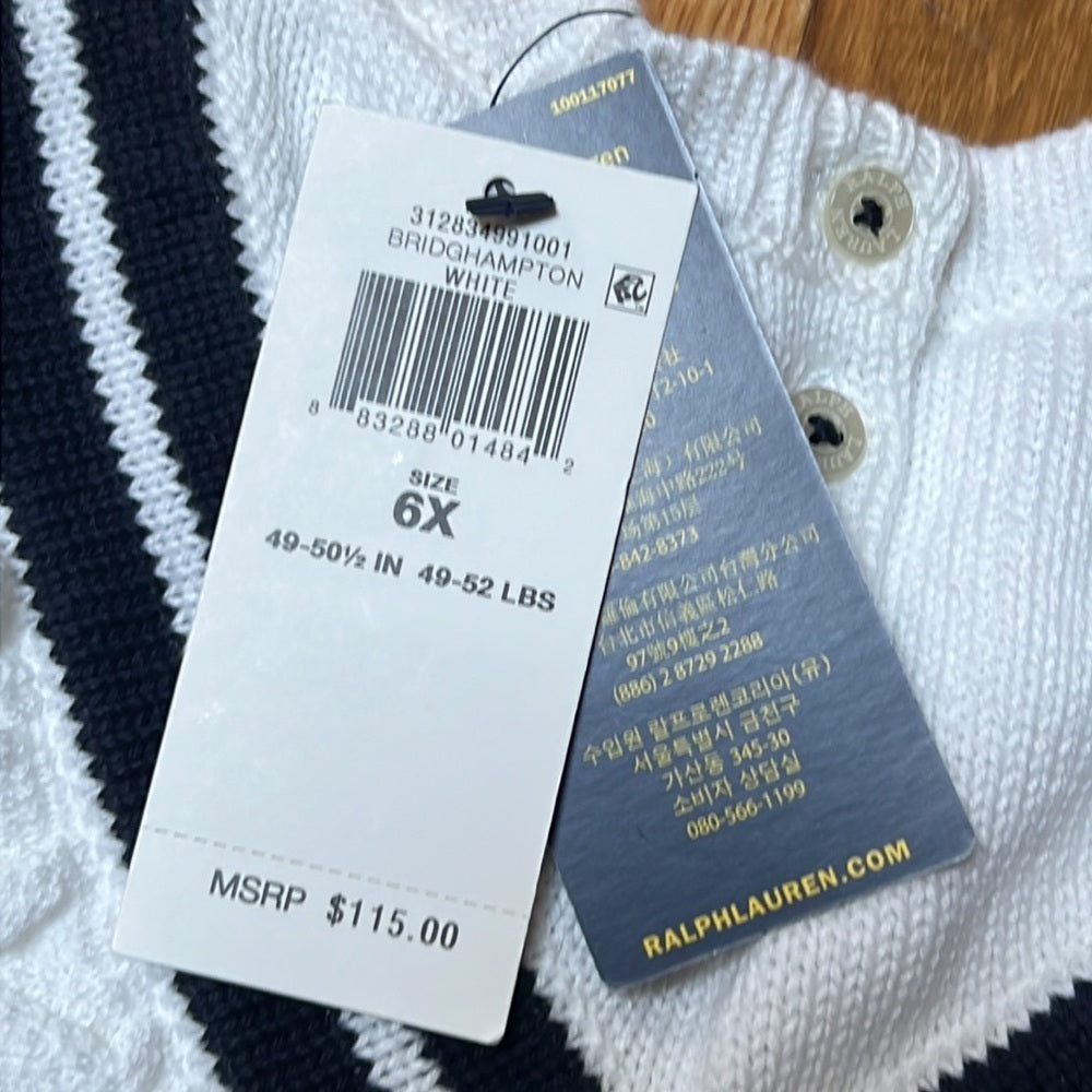 NWT Polo Ralph Lauren Kid’s White and Blue Knit Dress Size 6x