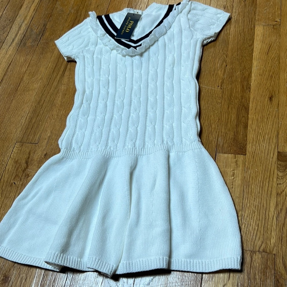 NWT Polo Ralph Lauren Kid’s White and Blue Knit Dress Size 6x