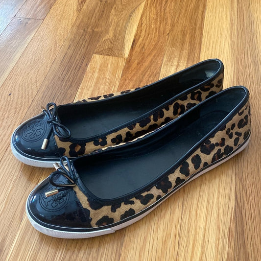Tory Burch Women’s Brown Cheetah Print Flats With Bow Size 11