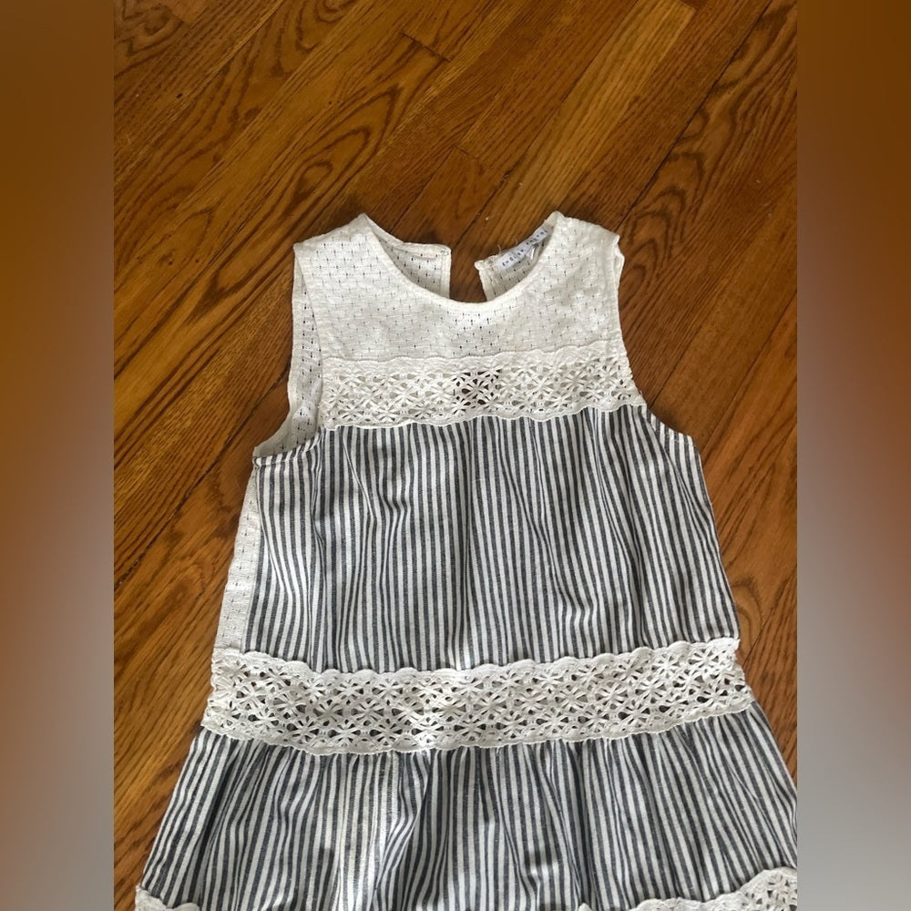 English Factory Lace Lined Striped White and Blue Dress Size Large