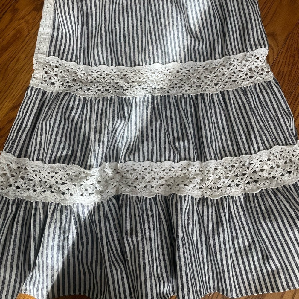 English Factory Lace Lined Striped White and Blue Dress Size Large