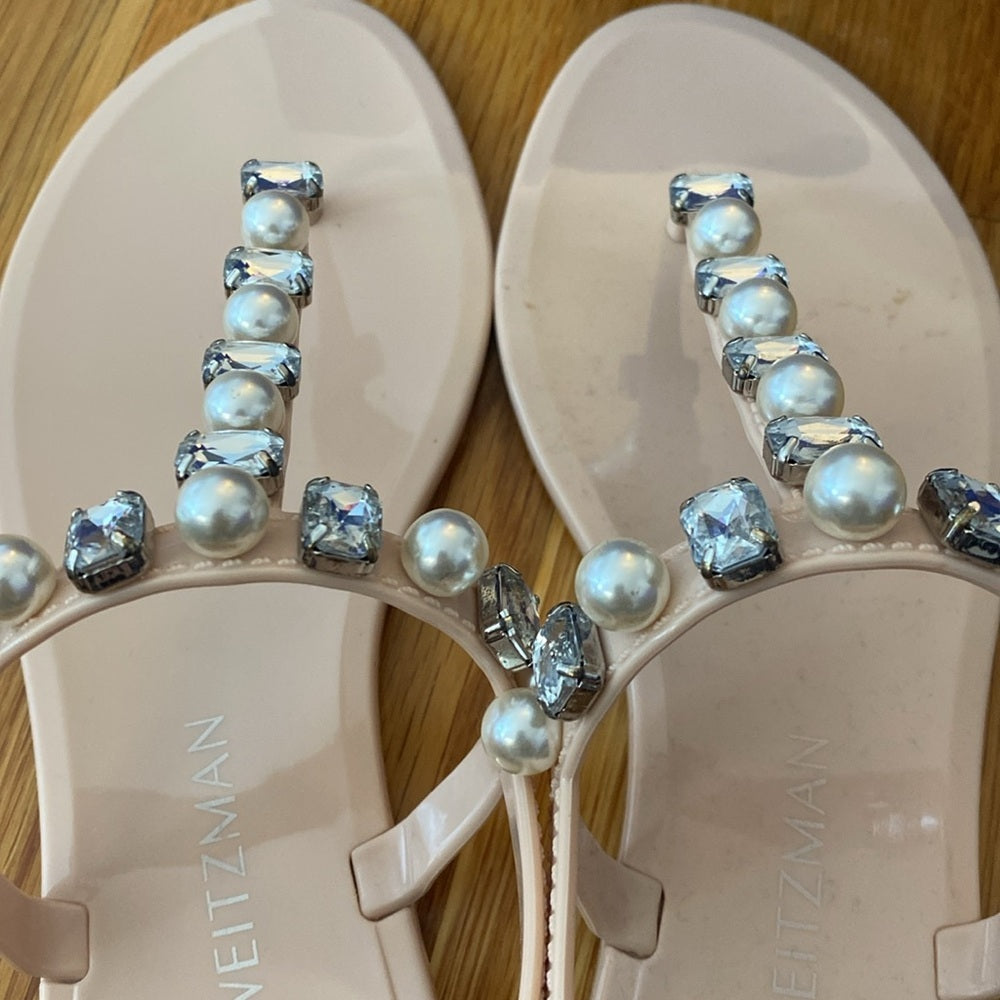 NWOT Stuart Weitzman Women’s Tan Jelly Sandals With Silver Crystals Size 9