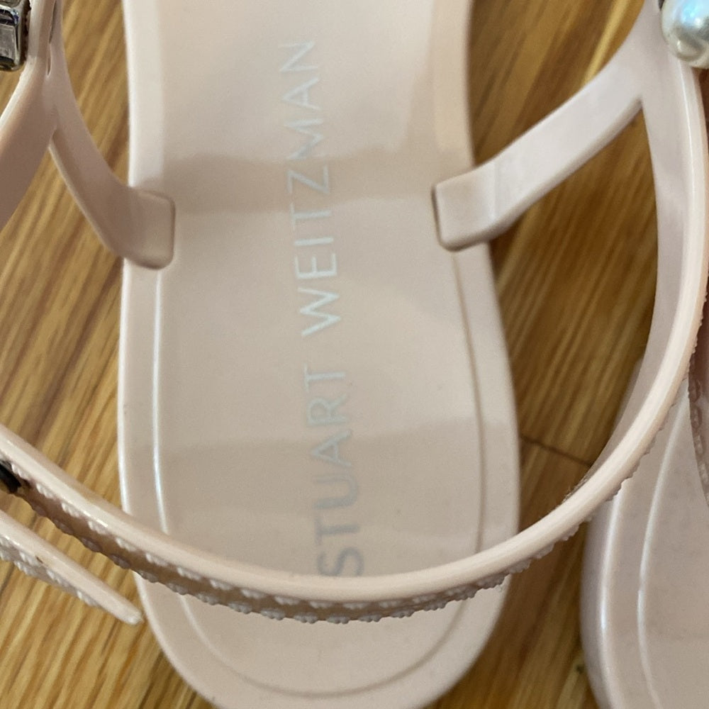 NWOT Stuart Weitzman Women’s Tan Jelly Sandals With Silver Crystals Size 9