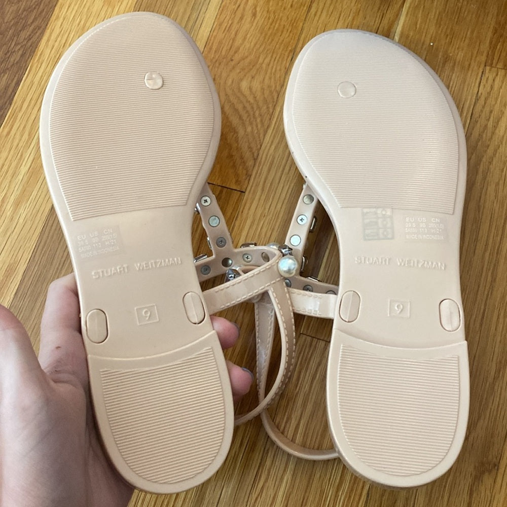 NWOT Stuart Weitzman Women’s Tan Jelly Sandals With Silver Crystals Size 9