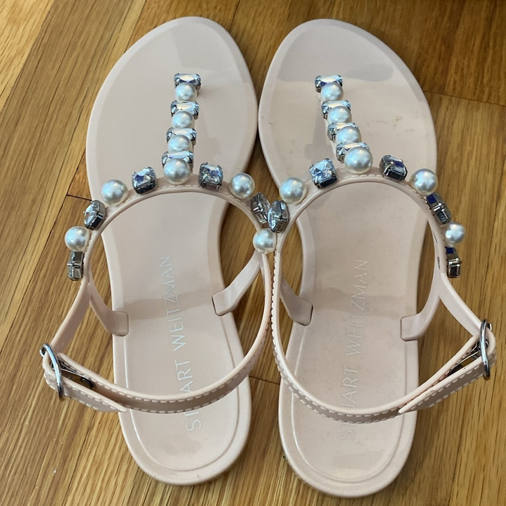 NWOT Stuart Weitzman Women’s Tan Jelly Sandals With Silver Crystals Size 9