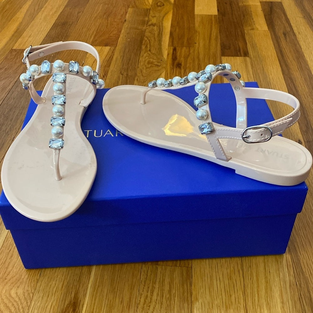 NWOT Stuart Weitzman Women’s Tan Jelly Sandals With Silver Crystals Size 9