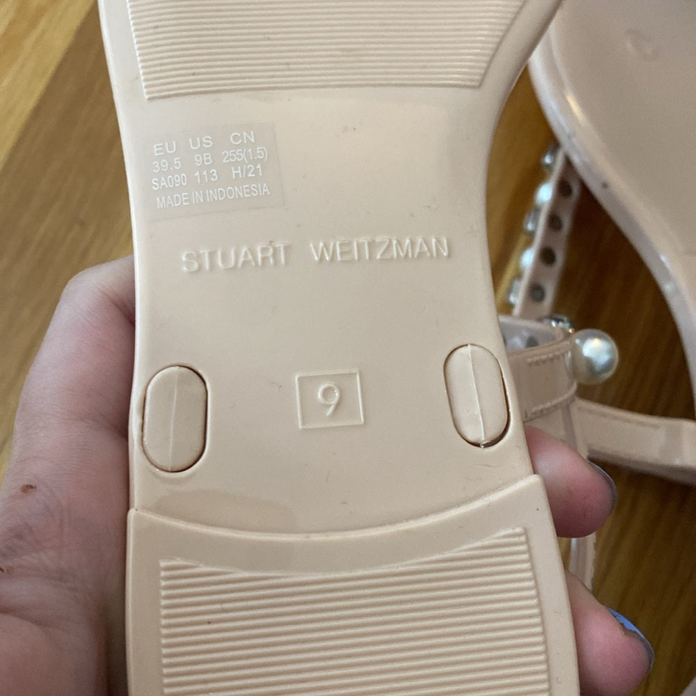 NWOT Stuart Weitzman Women’s Tan Jelly Sandals With Silver Crystals Size 9