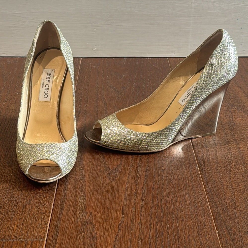Jimmy Choo Women’s Bello Champagne Wedges Size 40/9.5