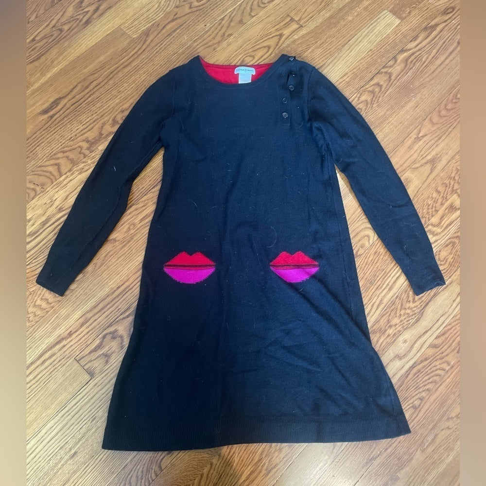SONIA Rykiel Black and Pink Lip Design Dress Size 42 / 12
