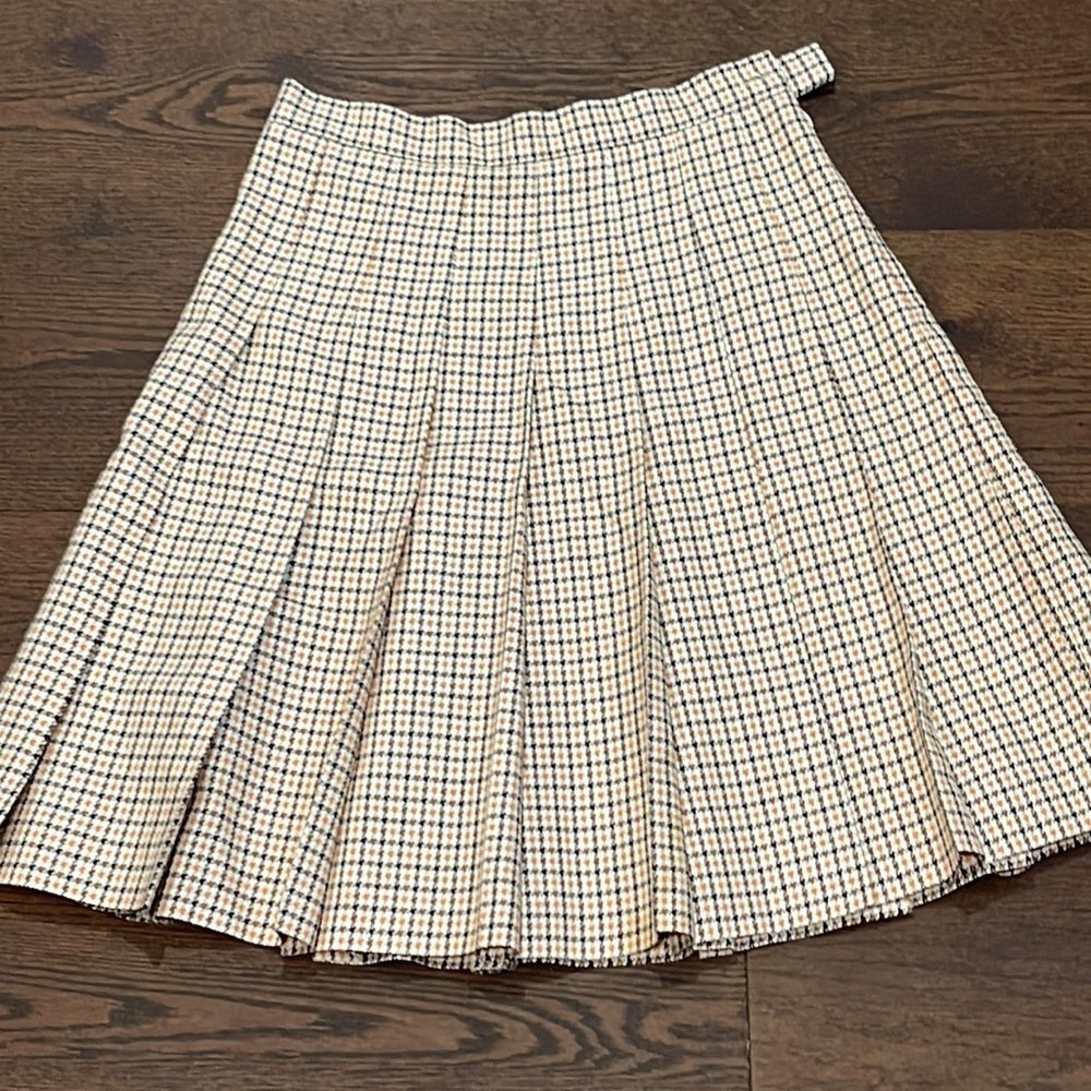 PRADA Women’s Wool and Silk Plaid Pleated Skirt Size 44 Size US 10