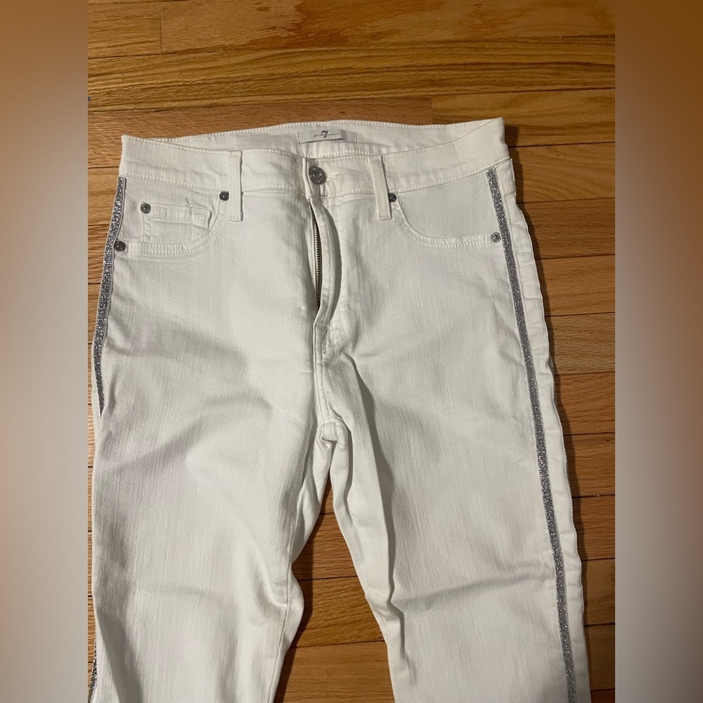 7 For All Mankind White Jeans With Glitter Stripe Size 29