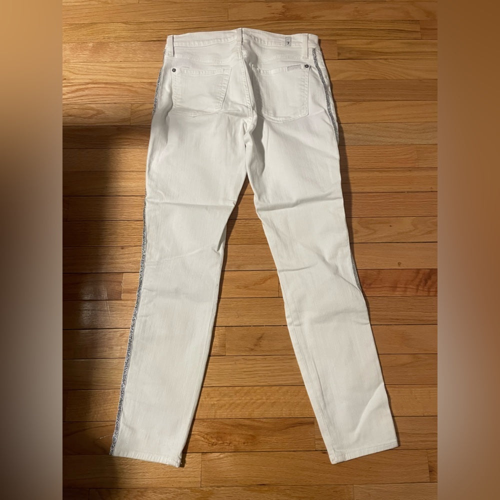 7 For All Mankind White Jeans With Glitter Stripe Size 29