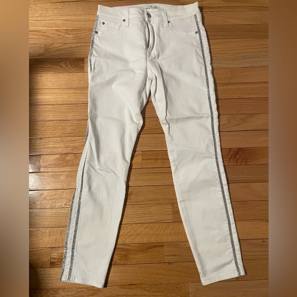 7 For All Mankind White Jeans With Glitter Stripe Size 29