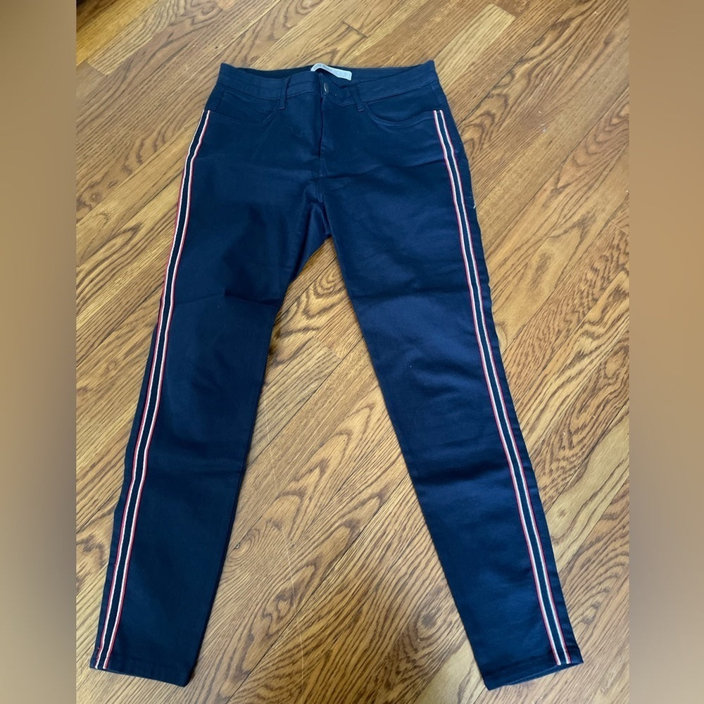 Zara Basic Navy Jeans with Red and White Stripe Size 8