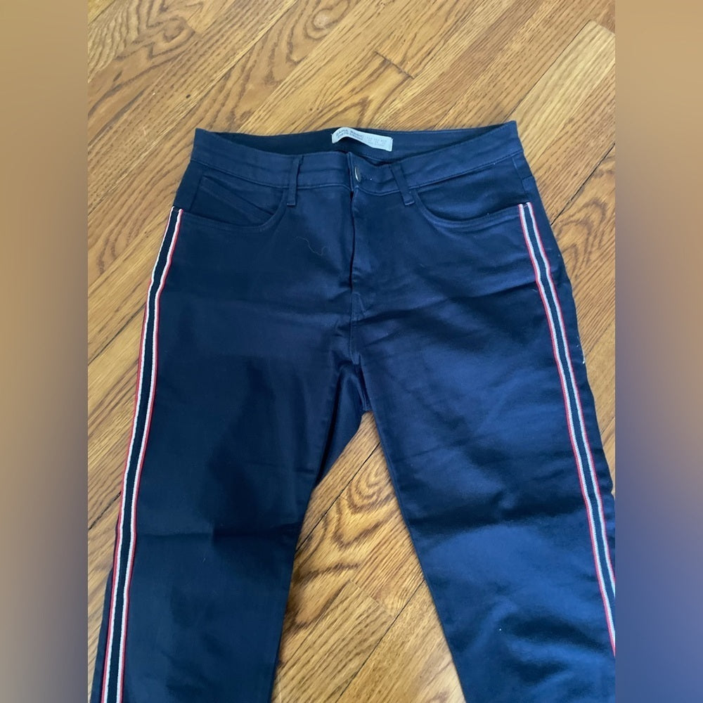 Zara Basic Navy Jeans with Red and White Stripe Size 8