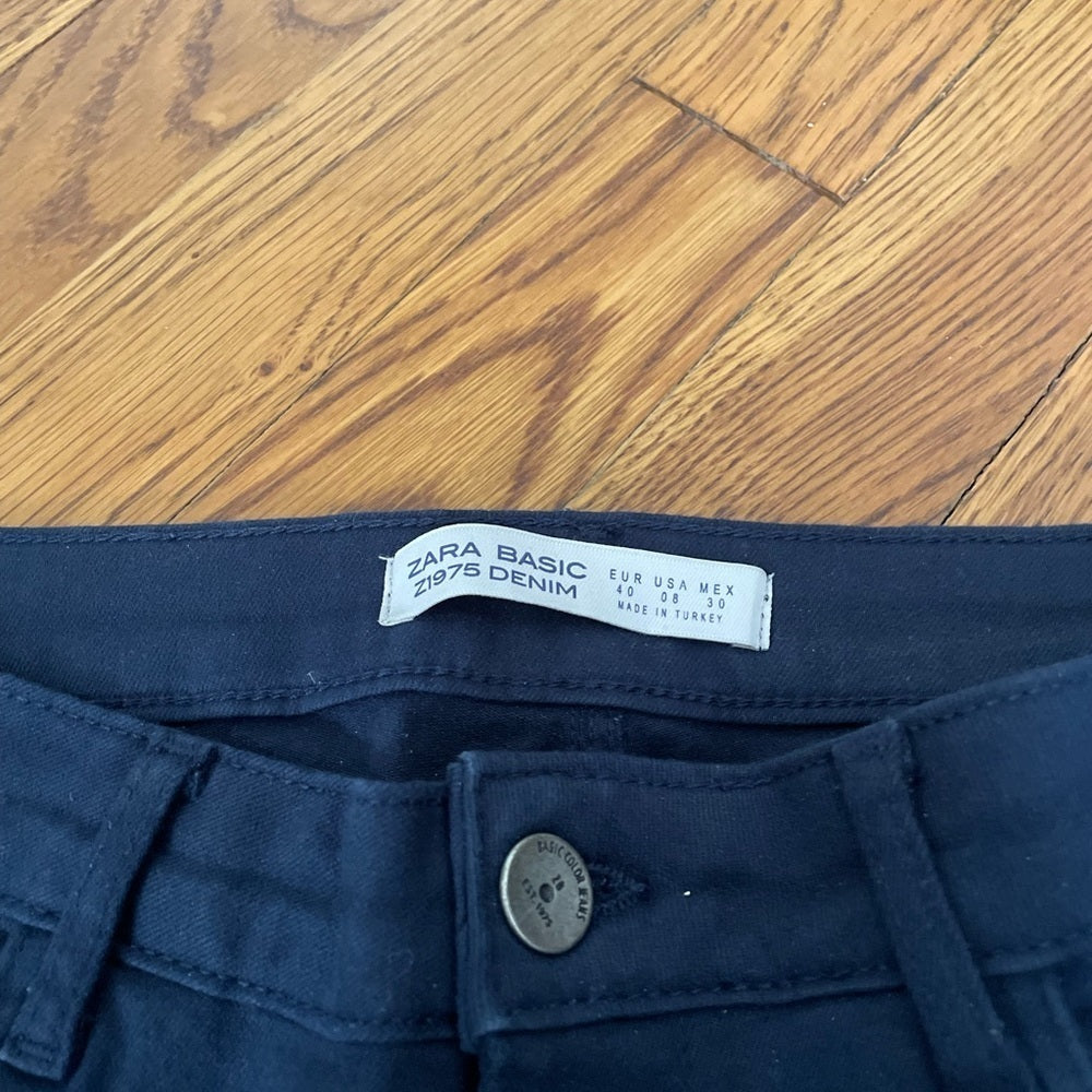 Zara Basic Navy Jeans with Red and White Stripe Size 8