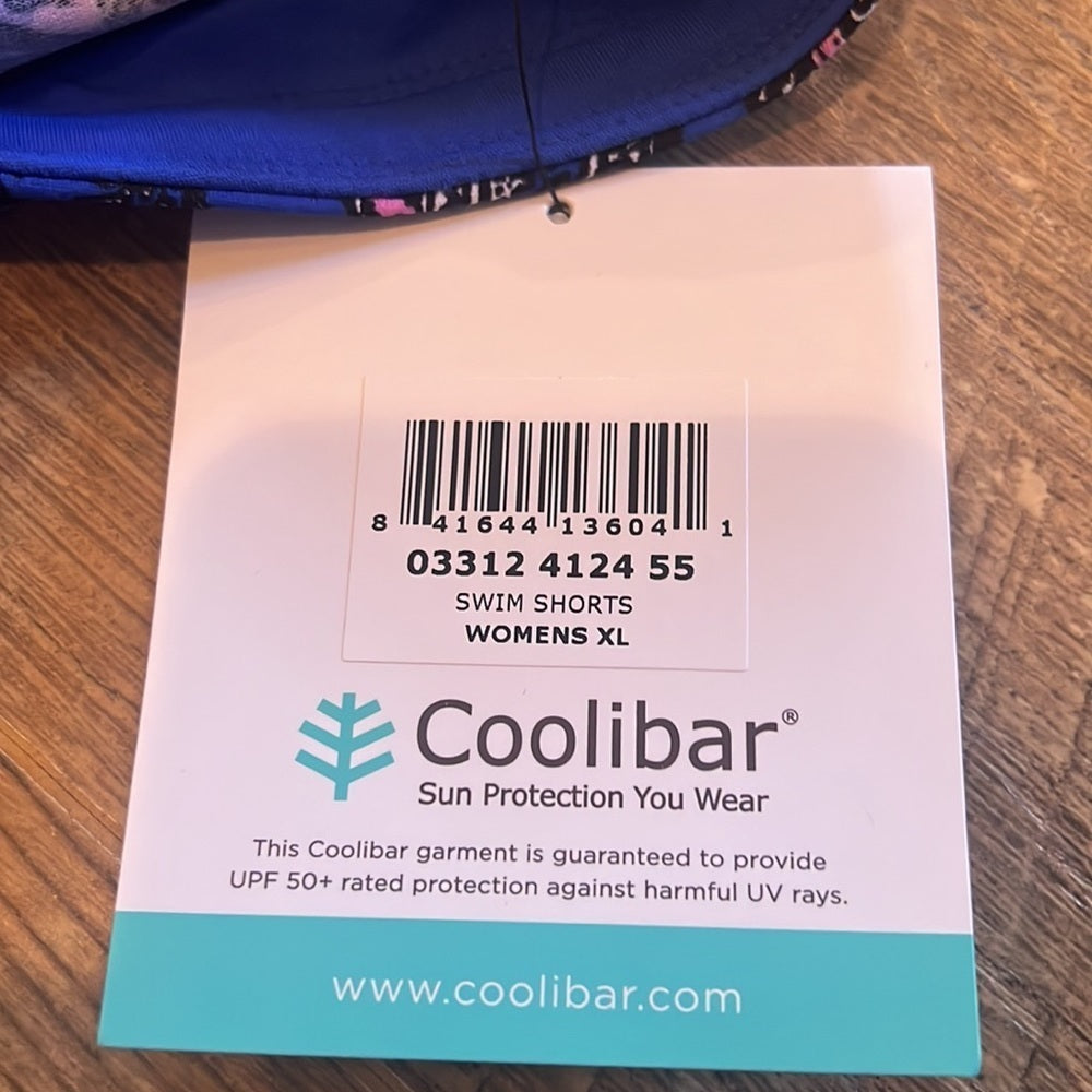 NWT Coolibar Woman’s Blue Swim Shorts With Design Size Extra Large