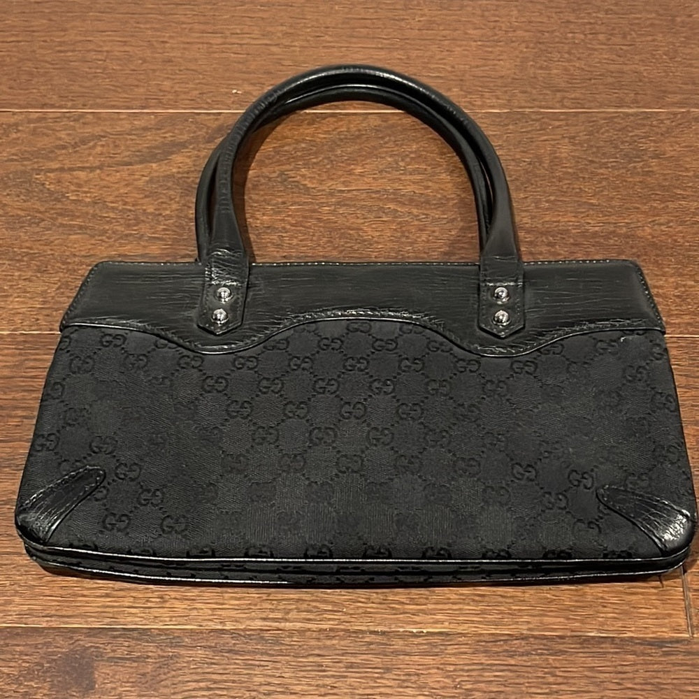 Gucci Black GG Canvas and Leather Horsebit Chain Tote