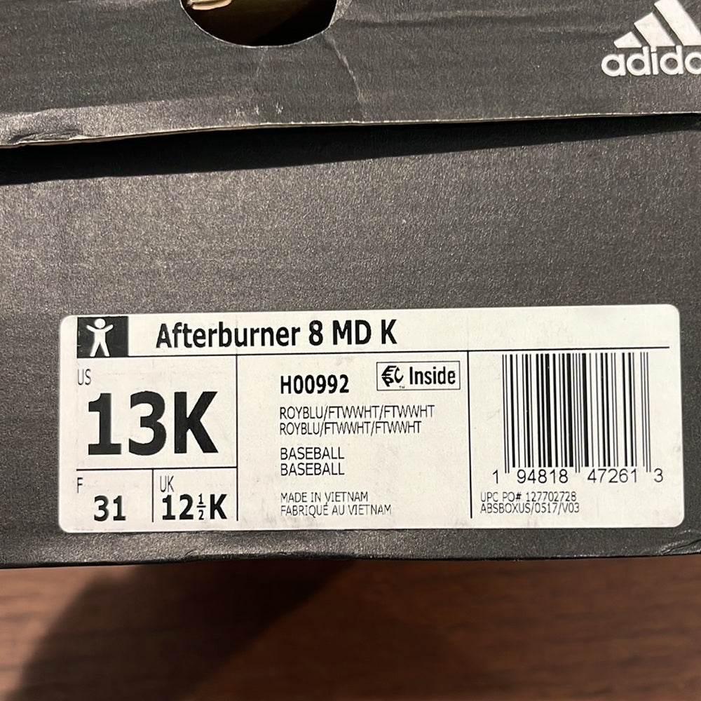 Adidas Boys Blue Afterburner 8 Baseball Cleats Size 13