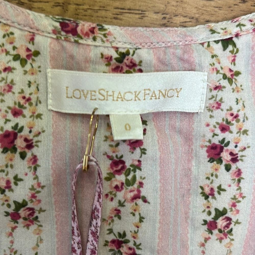 NWT LoveShackFancy Women’s Rikki Flowy Flower Print Cropped Top with Bow Size 0