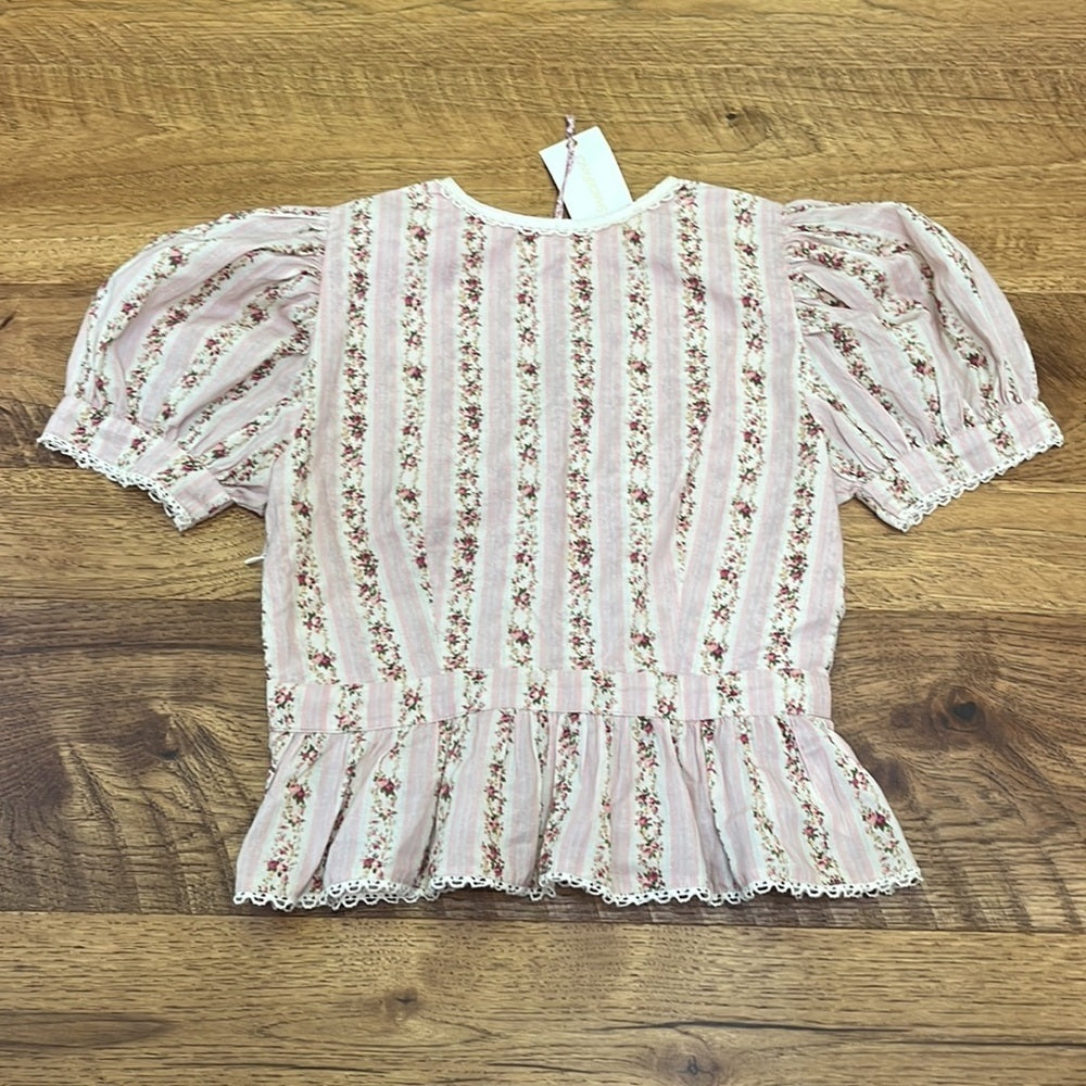 NWT LoveShackFancy Women’s Rikki Flowy Flower Print Cropped Top with Bow Size 0