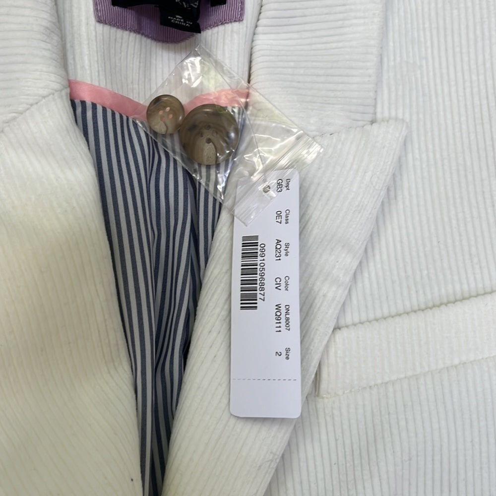NWT J crew Women’s Off White Corduroy Blazer Size 2