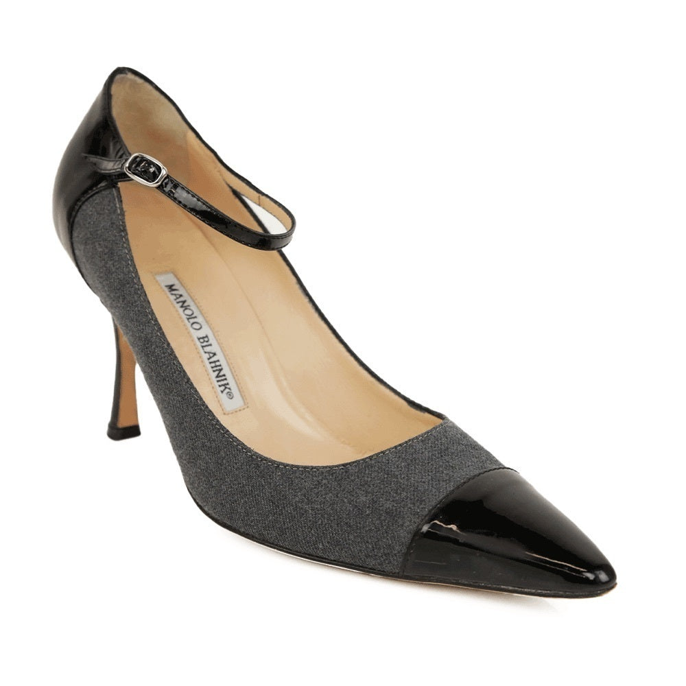 Manolo Blahnik Women’s Grey and Black Patent Mary Jane Heels Size 41/11