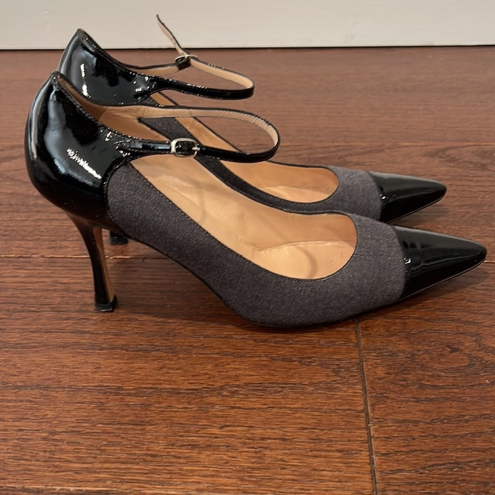 Manolo Blahnik Women’s Grey and Black Patent Mary Jane Heels Size 41/11