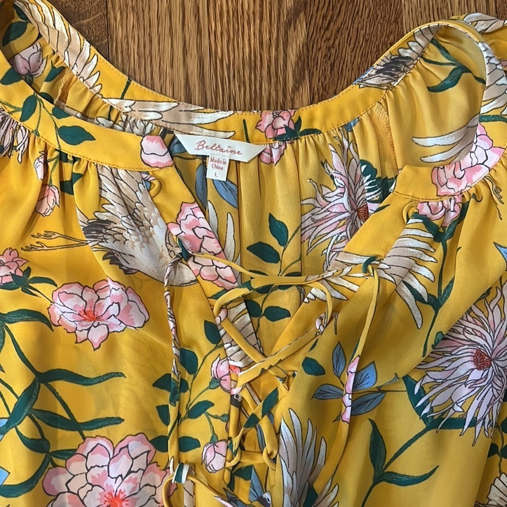 Beltaine Woman’s Yellow Floral Print Dress Size Large