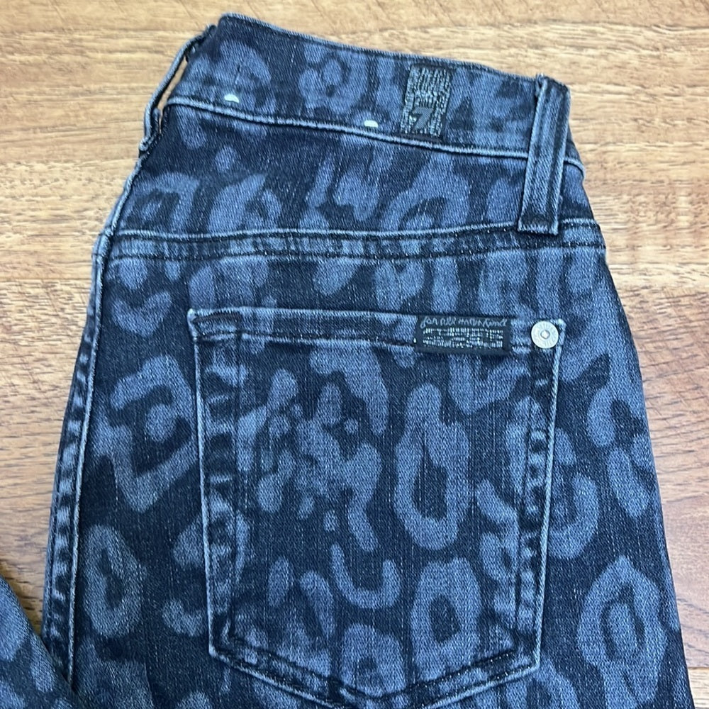 7 For All Mankind Women’s Printed Black Jeans Size 24