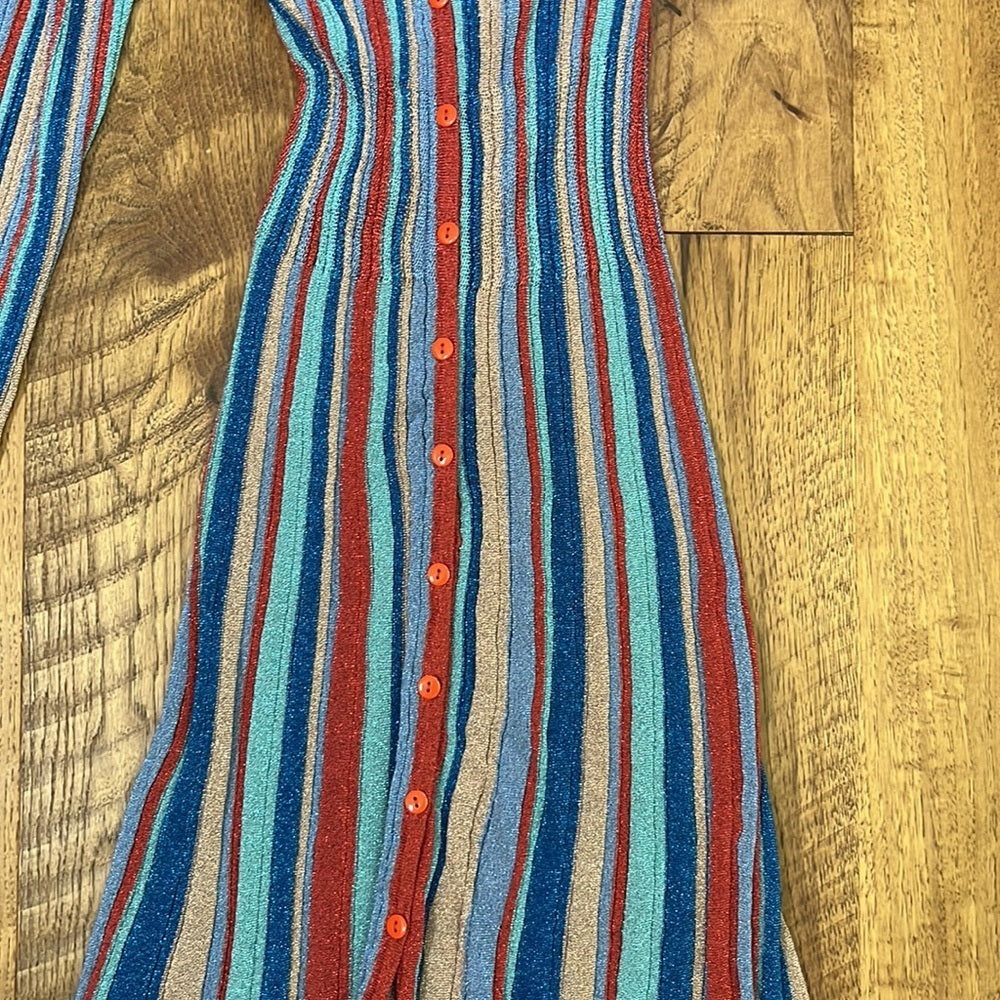 NWT Misa LA Women’s Rafael Metallic Rib Knit Midi Dress Sparkly Striped Size XS