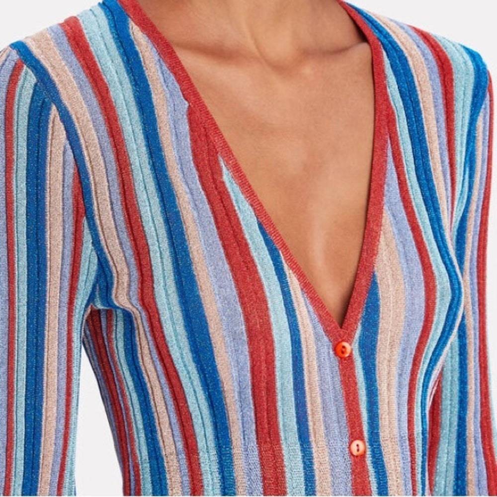 NWT Misa LA Women’s Rafael Metallic Rib Knit Midi Dress Sparkly Striped Size XS