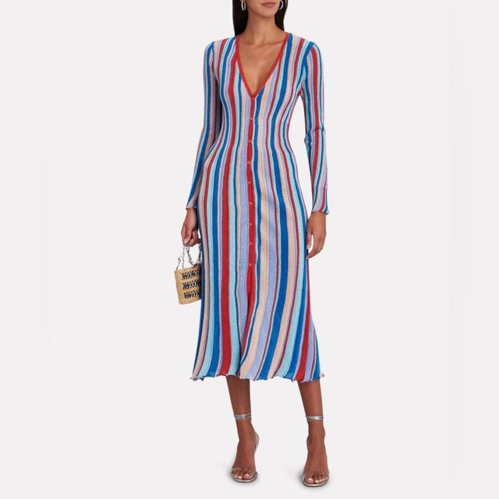 NWT Misa LA Women’s Rafael Metallic Rib Knit Midi Dress Sparkly Striped Size XS