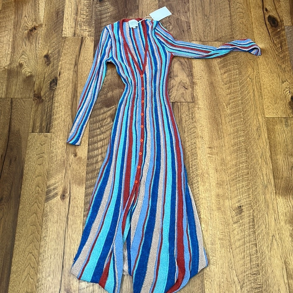 NWT Misa LA Women’s Rafael Metallic Rib Knit Midi Dress Sparkly Striped Size XS