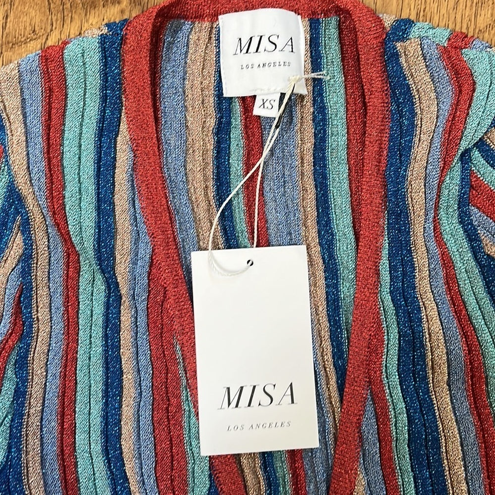NWT Misa LA Women’s Rafael Metallic Rib Knit Midi Dress Sparkly Striped Size XS