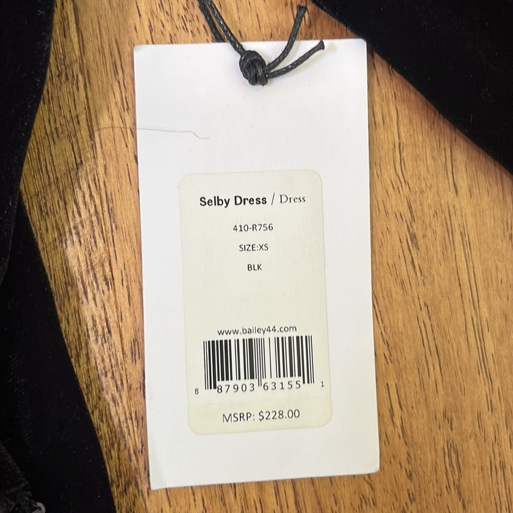 NWT Bailey/44 Women’s Black V-Neck Velvet Sparkly Cocktail Dress Size XS