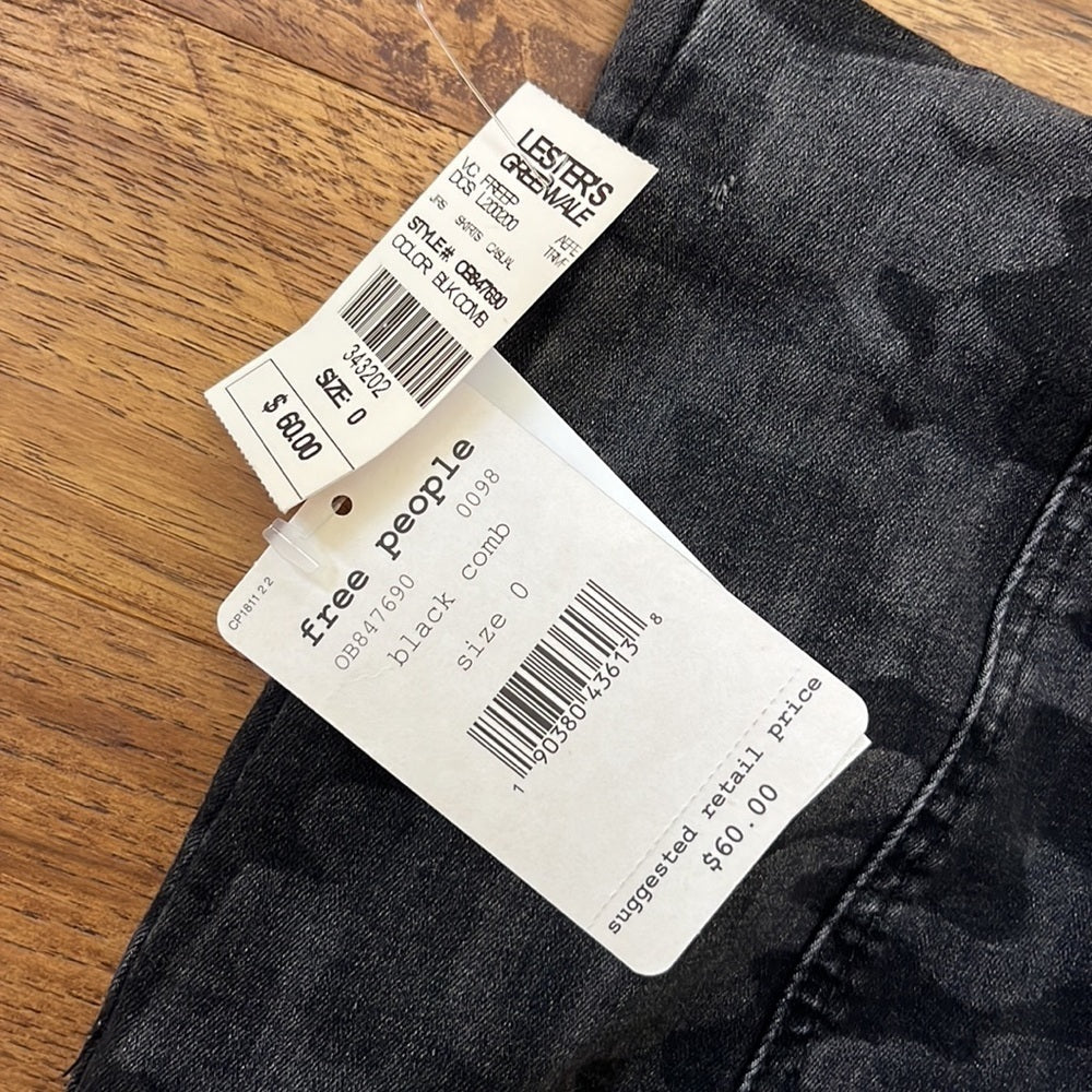 NWT Free People Women’s Black Camo Denim Skirt Size 0