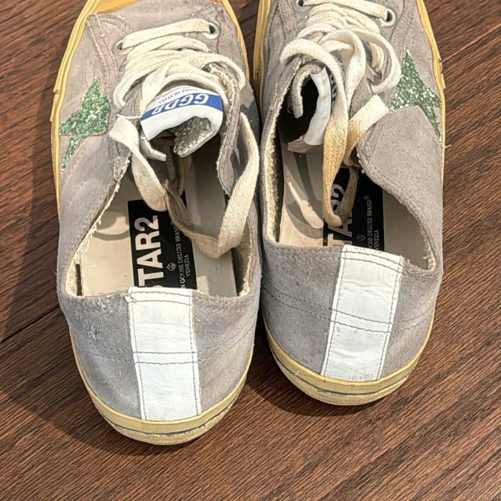 Golden Goose Women’s Grey Suede and Green Star Sneakers Size 38/8