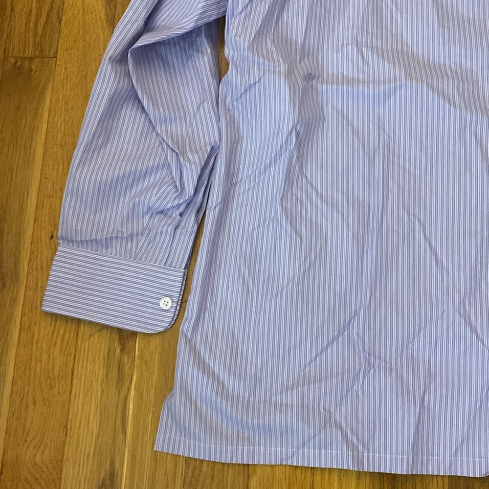 NWT Charvet Men’s Blue and White Striped Button Down Shirt Size 44.5/17.5