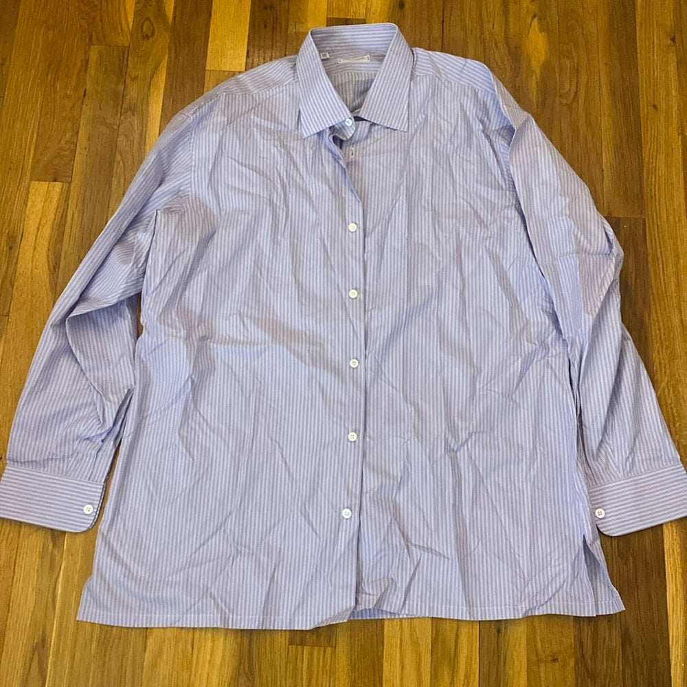 NWT Charvet Men’s Blue and White Striped Button Down Shirt Size 44.5/17.5