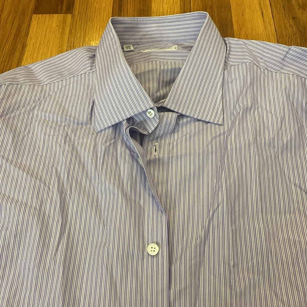 NWT Charvet Men’s Blue and White Striped Button Down Shirt Size 44.5/17.5