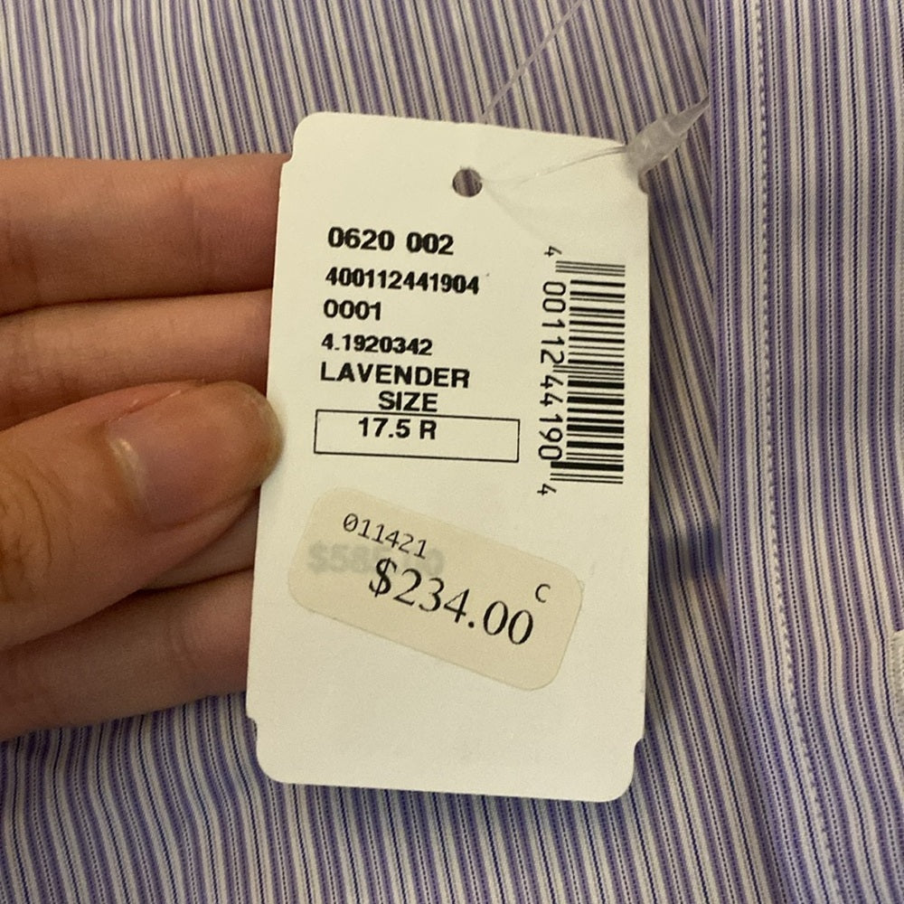 NWT Charvet Men’s Blue and White Striped Button Down Shirt Size 44.5/17.5