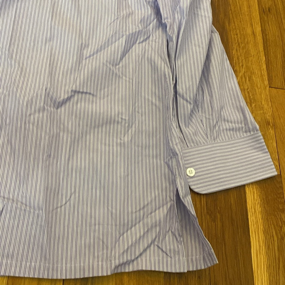NWT Charvet Men’s Blue and White Striped Button Down Shirt Size 44.5/17.5