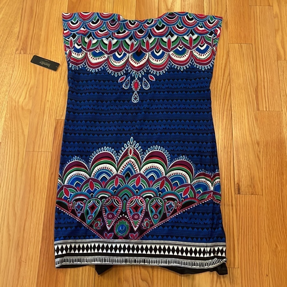 NWT Laundry by Shelli Segal Black Multi Colored Dress Size L