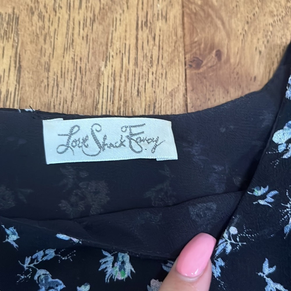 Love Shack Fancy Women’s Blue Floral Print Lined Flowy Dress Size S